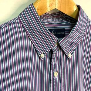 Ralph Lauren Purple Blue White Stripe Long Sleeve Button Down Dress Shirt Sz XL